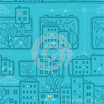 City streets seamless pattern background Vector Illustration