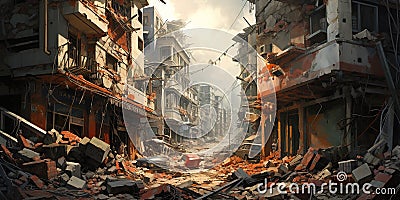 The city after strong earthquake, a sudden and violent shaking of the ground, sometimes causing great destruction Stock Photo