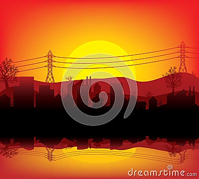 City sunset Vector Illustration