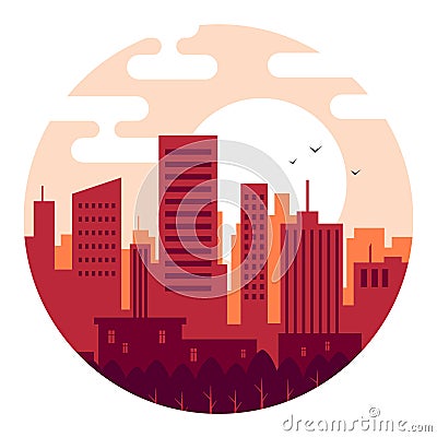 City at sunset the day Vector Illustration