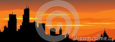 City sunset silhouette-vector Cartoon Illustration