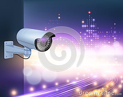 City Surveillance Camera Composition Cartoon Illustration