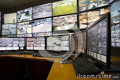 City surveillance control center Stock Photo