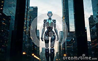 City Symbiosis Exploring the Futuristic Fusion of Urbanism and Android Technology Stock Photo