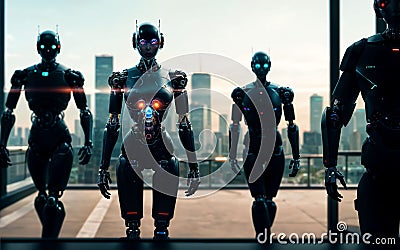 City Symbiosis Exploring the Futuristic Fusion of Urbanism and Android Technology Stock Photo