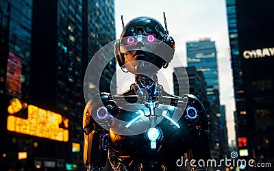 City Symbiosis Exploring the Futuristic Fusion of Urbanism and Android Technology Stock Photo
