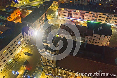 Szprotawa, a city in Poland, a view of the market square and the town hall building. Editorial Stock Photo