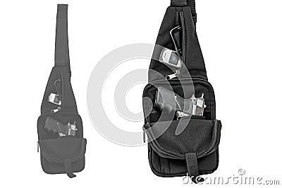 City tactical bag for concealed carrying weapons with a gun inside Stock Photo