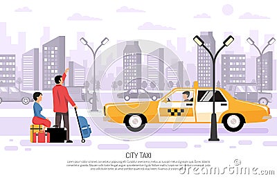 City Taxi Transport Poster Vector Illustration