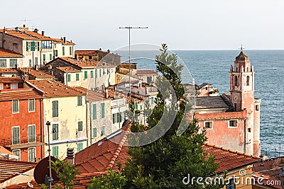 Pink Church of Tellaro in Italy Stock Photo