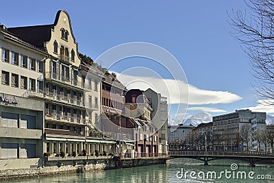 City of Thun with Aare river crossing through. Editorial Stock Photo