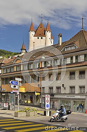 The city of Thun with Thun Castle , Switzerland Editorial Stock Photo