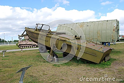 City of Togliatti. Technical museum of K.G. Sakharov. Exhibit of the museum BMK-150 towing powerboat Editorial Stock Photo