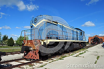 City of Togliatti. Technical museum of K.G. Sakharov. Exhibit of the museum TEM1 Soviet shunting locomotive. Editorial Stock Photo