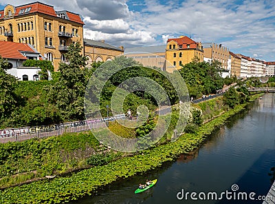 City tour by boat on Leipzig`s waterways Editorial Stock Photo