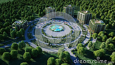 City, town architectural 3d visualization. Aerial view. 3d rendering. Stock Photo
