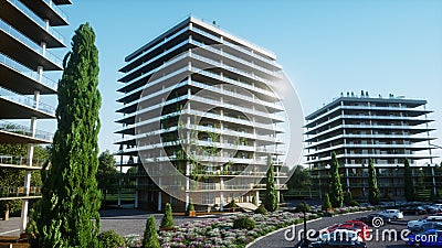 City, town architectural 3d visualization. Aerial view. 3d rendering. Stock Photo