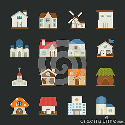 City and town buildings icons , flat design Vector Illustration