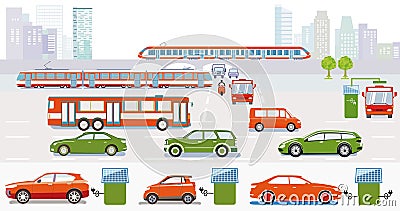 City with traffic, electric cars, rapid transit, panorama, information illustration Vector Illustration