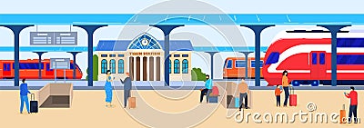 City train, travel station, passenger building, railway transport, public railroad, design, flat style vector Vector Illustration