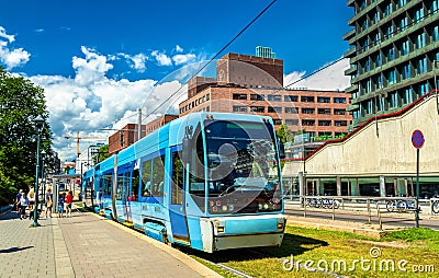 City tram at Kontraskjaeret Station in Oslo Stock Photo