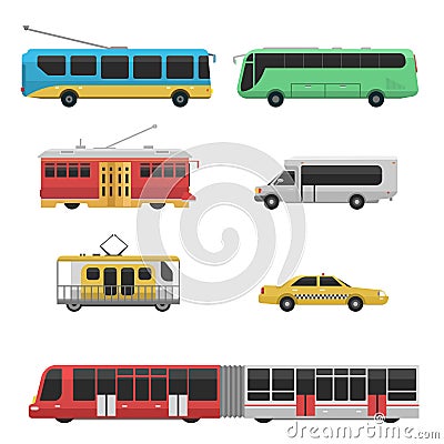 City transport public industry vector flat illustrations traffic vehicle street tourism modern business cityscape travel Vector Illustration