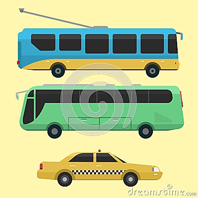 City transport public industry vector flat illustrations traffic vehicle street tourism modern business cityscape travel Vector Illustration