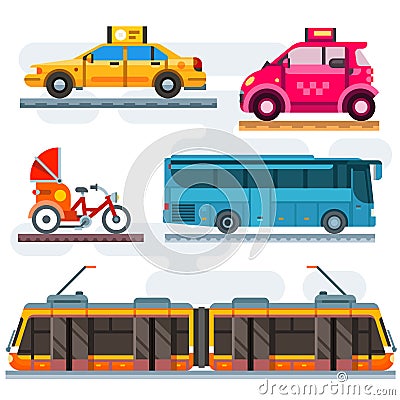 City transport set Cartoon Illustration