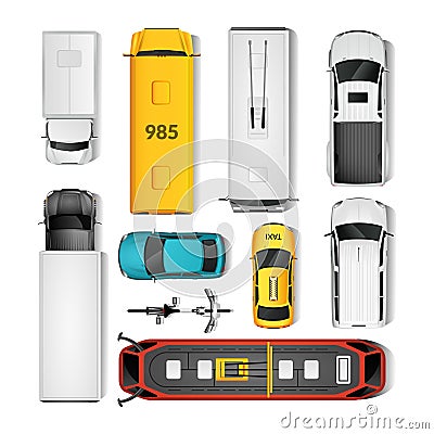 City Transport Top View Set Vector Illustration