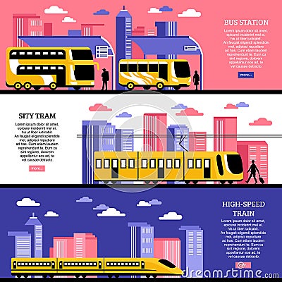 City Transportation Horizontal Banners Vector Illustration