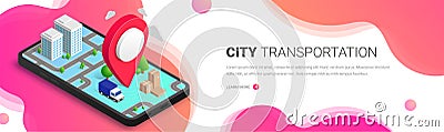 City transportation isometric fluid banner Vector Illustration