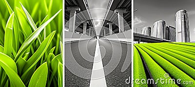 City travel collage vibrant segments, divided by white lines, illuminated with bright white light. Stock Photo