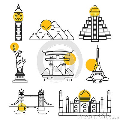 City travel linear landmarks Vector Illustration