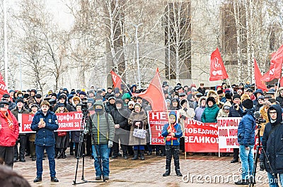 City of Ulyanovsk, Russia, march23, 2019, a rally of communists against the reform of the Russian government Editorial Stock Photo