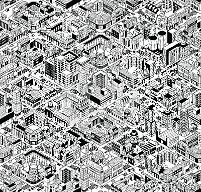 City Urban Blocks Isometric Seamless Pattern - Large Vector Illustration