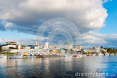 The city of Valdivia at the shore of Calle-Calle river in Chile Stock Photo