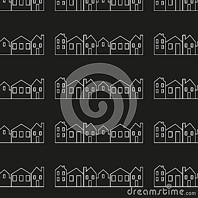 City, vector icon, background, black and white silhouette seamless pattern Stock Photo