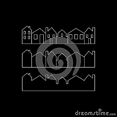 City, vector icon, background, black and white silhouette. set Vector Illustration