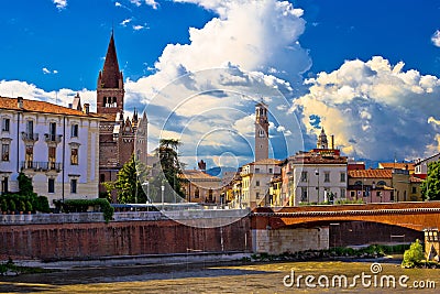 City of Verona Adige river San Fermo Maggiore church and Lambert Stock Photo