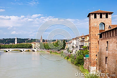 City Verona on the banks of the river, Italy Stock Photo