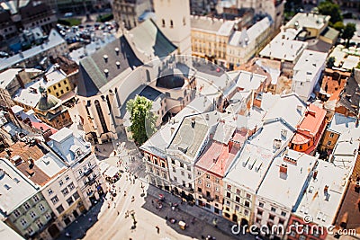 City view with crossroads, roads, houses, parks, Stock Photo