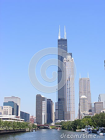 City view of downtown Chicago featuring the Sears Tower Stock Photo