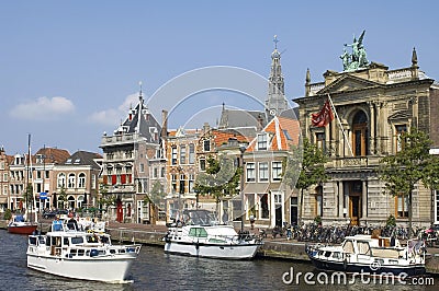 City view Haarlem, river Spaarne, Museum Teylers Editorial Stock Photo