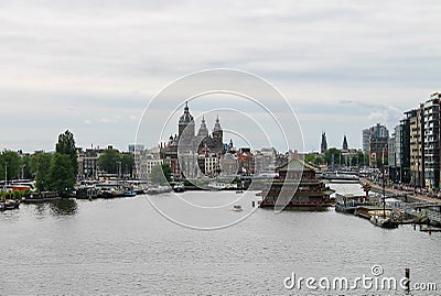 City view from the lookout on the roof of museum Nemo in Amsterdam Editorial Stock Photo