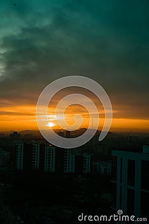 city view, Lviv, Ukraine, sunrise, amazing sky, sunlight Stock Photo