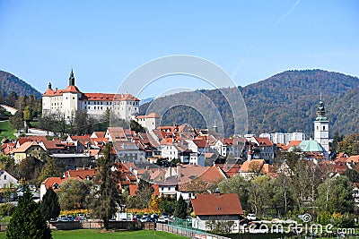 City view in old medieval town of Skofja Loka, Slovenia Stock Photo