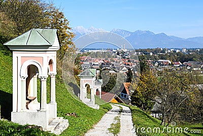 City view in old medieval town of Skofja Loka, Slovenia Stock Photo