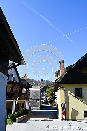 City view in old medieval town of Skofja Loka, Slovenia Stock Photo