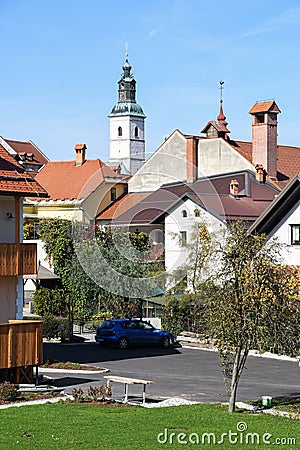 City view in old medieval town of Skofja Loka, Slovenia Stock Photo