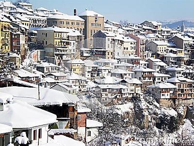 City view with snow rooftops Stock Photo